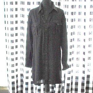 Elan Long Button Down Shirt Dress Black Thin Medium